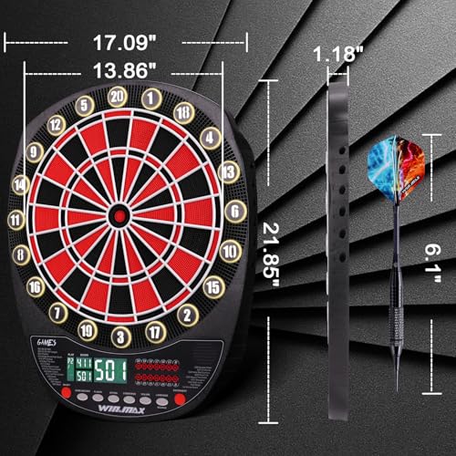 WIN.MAX Electronic Dart Board Soft Tip Dartboard Set LED Displays 3 Languages with 12 Darts 100 Tips Power Adapter - color: RED/BLACK WITH LIGHTS