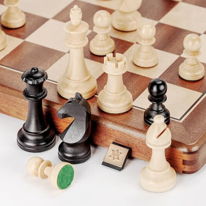 A&A Premium Tournament Chess Set, 19" Wooden Board & 3.75" King Height Staunton Pieces with 2 Extra Queens, Portable Travel Game Set (Natural Mahogany, 19 Inches) - color: Mahogany-o, size: 19 Inches