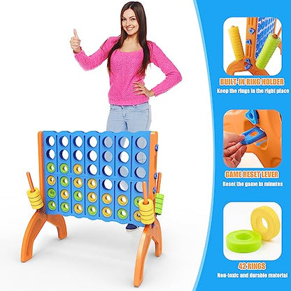 Ayeboovi Giant 4-in-A-Row, Jumbo 4-to-Score Yard Game for Kids and Adults Connect Game Set Toss and Catch Ball Game