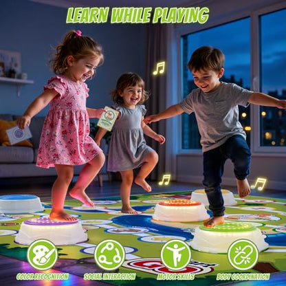 HYES Light Up Stepping Stones for Toddlers 1-3 - 6 PCS Non-Slip Step Stones with Game Map, Toddler Obstacle Course Sensory Toys, Indoor Outdoor 3-5 Years Old Boys Girls Birthday Gifts - style: 6 LED Pads & Map
