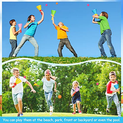 Jerify 30 Pcs Pop Pass Catch Ball Game Outdoor Indoor Games Toys for Kids with 12 Catch Launcher Baskets and 18 Balls Beach Sport Outdoor Activities for Summer Party Favor Gift Age 6 7 8 10 12+