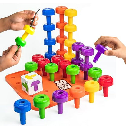 Skoolzy Peg Board Set - Montessori Toys for 2 Year Old - 33 Pc Plastic Peg Board for Kids - Occupational Therapy Toys with Pegs, Dice, Lacing String & Storage Bag - style: Peg Set with Plastic Board (33 pc)