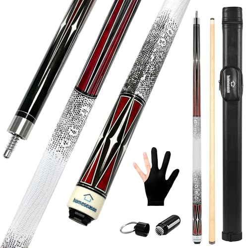HomeSeason Pool Cue Stick 58" Billiard Cue Sticks 3D Printed Grip Professional Low Deflection Pool Sticks Maple Wood Pool Sticks 13mm Tip - color: 18oz with bag