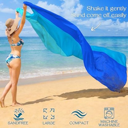 BYDOLL Beach Blanket Waterproof Sandproof Large Sand Free,78''X81''/10'X9' Oversized Sandless Lightweight Blanket Picnic Mat for Beach Travel Camping Hiking with Stakes - color: Blue3, size: 10'X9'