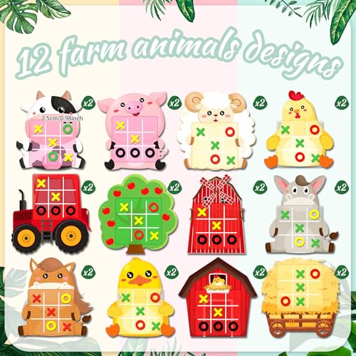 Wiwiqing 24 Pack Tic Tac Toe Farm Party Favors, Felt Travel Board Games Farm Animals Goodie Bags Stuffers Barnyard Cow Pig Sheep Strategic Toys for Birthday Gifts Prizes Themed Party Supplies