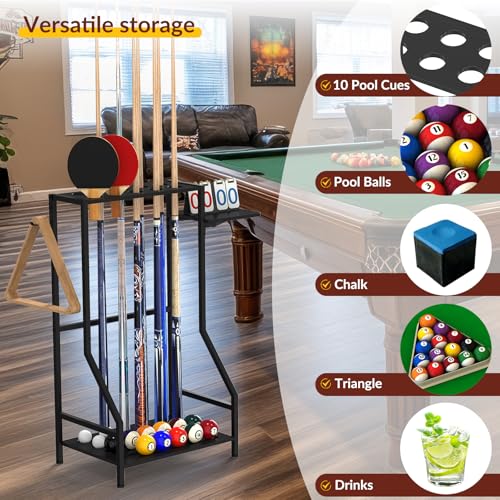 YBING Pool Stick Holder - Pool Stick Stand for 10 Sticks, Pool Stick Rack, Floor Cue Stick Holder, Billiard Cue Rack, Pool Table Accessories, Bamboo Black - color: Black Bamboo