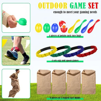 12 Pcs Summer Potato Sack Race Bags Outdoor Lawn Game with Egg and Spoon Running Game, 3 Legged Relay Race Band Carnival Play Outside Backyard Field Day Birthday Party Plays for Adult, Family, Company