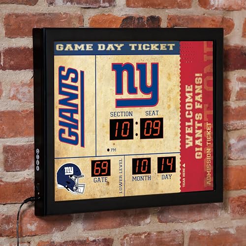 NFL New York Giants Scoreboard Digital Wall Clock with Bluetooth Speaker, Vintage Wall Decor for Sports Man Cave, Game Rooms, Gift for Football Fans - color: New York Giants