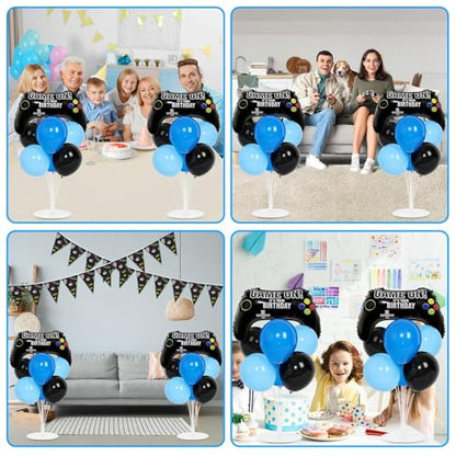 Video Game Birthday Party Balloons Stand Kit 2 Sets with 2 Game Handle Foil Balloons Black Blue Balloon Centerpiece for Tables for Boy Girl Gamer Gaming Night Birthday Baby Shower Party Decoration - style: Video Game
