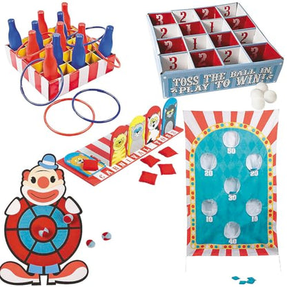 Fun Express Carnival Game Kit - 53 Piece Party Games for Kids Birthday Activities | Ring Toss, Bean Bag Toss, Dart Board & Bowling Set for Indoor Fun | Carnival Games for Adults and Family Gatherings