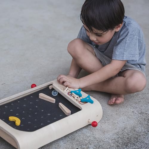 PlanToys® Pinball Wooden Tabletop Arcade Game for Kids Ages 3+ | Montessori Toy for Coordination, Focus & Fine Motor Skills | Eco-Friendly Educational Indoor Game
