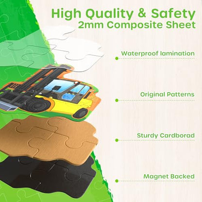 SYNARRY Magnetic Puzzles for Toddlers 3-5, Toddler Travel Toys Construction Toys Excavator Puzzles for Kids Age 3-5, Vehicle Puzzles for Kids Ages 4-6, Car Airplane Road Trip Activities Easter Gifts