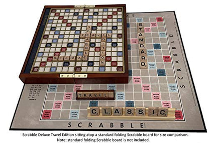Scrabble Deluxe Travel Edition by WS Game Company | Compact Travel Game Set | Wooden Case with Hidden Storage, Raised Letter Tile Grid, and Magnetic Closure | Scrabble Board Game for 2-4 Players