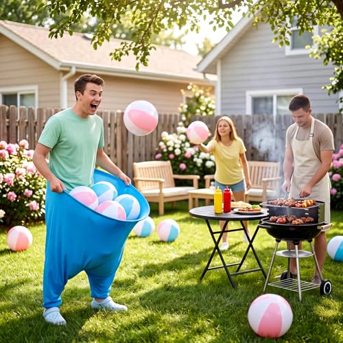 MiniInflat 12 Pcs Granny Pants Yard Game, Big Pants Ball Catch Outdoor Games with Inflatable Beach Balls and Pump for Family Reunion & Adult Groups Yard Summer Swimming Pool Water Games (Pastel) - color: Pastel