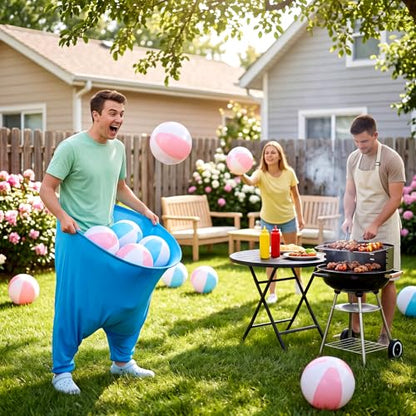 MiniInflat 12 Pcs Granny Pants Yard Game, Big Pants Ball Catch Outdoor Games with Inflatable Beach Balls and Pump for Family Reunion & Adult Groups Yard Summer Swimming Pool Water Games (Pastel) - color: Pastel