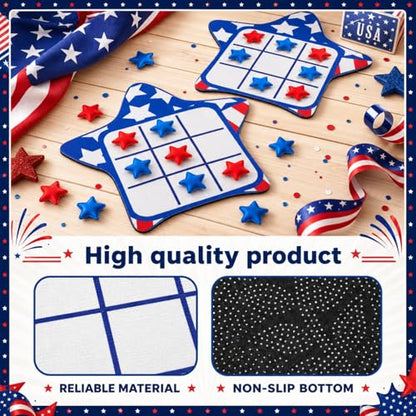 Reallnaive 2 Set 4th of July Tic Tac Toe Game Include 2 Pcs USA Star Shaped Mats 20 Star Bean Bags Toss Patriotic Party Activities for Adults Family Indoor Outdoor Memorial Day Party Game - style: 4th of July