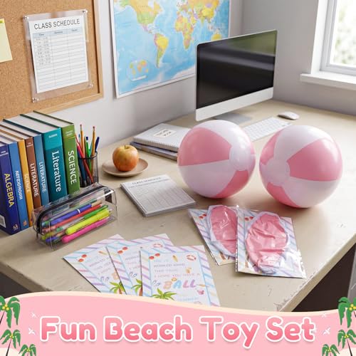 MiniInflat 24 Set End of Year Classroom Students Gifts from Teacher 10 Inch Inflatable Beach Balls Bulk Jumbo Big Beach Balls for Kids Summer Swimming Party Favor Water Games Supplies - color: Pink,White