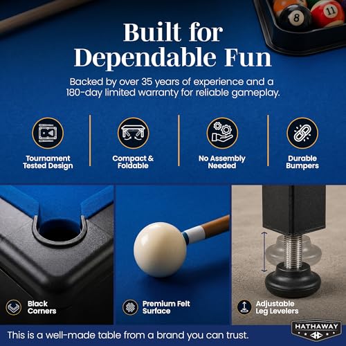 Hathaway Fairmont Folding Pool Table for Family & Home Use Includes Full Set of Billiard Balls, Cues, Chalk, Triangle and Carrying Bag, Portable Space-Saving Table