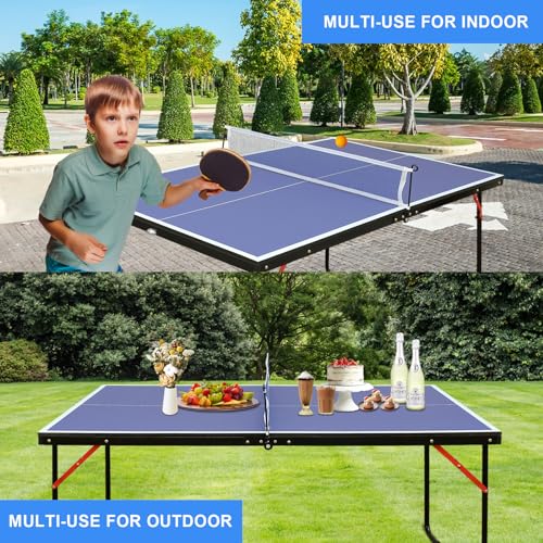 Ping Pong Table Foldable & Portable Table Tennis Table Set for Indoor & Outdoor Games with Net, 2 Paddles and 3 Balls - size: 4.5FT