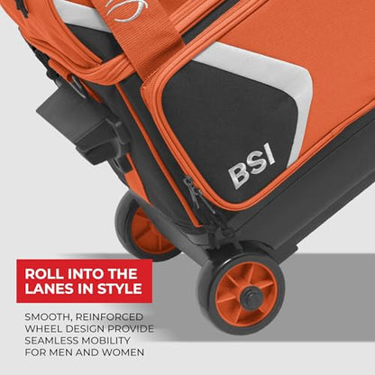BSI Dash Roller Bowling Bag with Smooth Rolling Wheels, Padded Ball Compartment, Retractable Locking Handle, & Shoe Pocket - color: Black/Orange/White, style: Single
