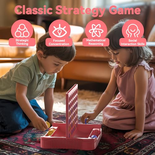Pup Go 4 in a Row Game, Connect & Win Four in a Row Board Game, Portable 2-Player Strategy Games for Travel, Gift for Girl Age 3 4 5 6 7 8-12, Family Games Foldable Design with 6 Spare Discs Pink - color: Pink