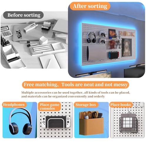 FORRTY Pegboard Combination Kit, Gaming Station Peg Board,Wall Game Controller Holder,Headset Stand,Wall Mount Pegboard,desk Pegboard With 10 Hook,strong Load-bearing Capacity(Black,100x30cm(39.4X11.8 - color: Black, size: 100x30cm(39.4X11.8in)