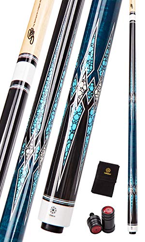 Collapsar CXT Pool Cue with Soft Case,Black with Cream Points and Turquoise,Wrapless Handle 58Inch Professional Pool Stick - color: Blue handle, size: 20 ounce