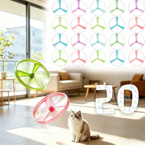 20Pcs Cat Toy Flying Discs, Interactive Cat Fetch Toy for Indoor Cats, Chasing Hunting Training Toys for Kittens & Adult Cats（20Pcs） - color: 20 PCS Disc