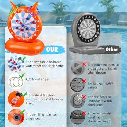 Kids Pool Toys Games, 2-in-1 Inflatable Dart Board Ball and Ring Toss Water Game, Fun Summer Swimming Pool Party Beach Lawn Outdoor Camping Party Float Games for 3-12 Yrs Boys Girls Teen Adult Family