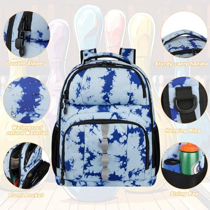 Goloni 2 Ball Bowling Backpack,Bowling Ball Bag with Shoe Compartment & Portective Foam Padded, Fits Shoes Up to US Size 16 - color: Blue Tie Dye