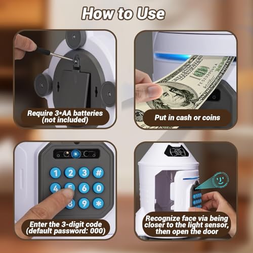 GONINO Piggy Bank for Boys, Electronic Kids Safe Money Bank with Password & Face ID Simulation, Rocket Ship ATM Piggy Bank for Real Money, Kids Bank Birthday Gifts for Boys Ages 5-12