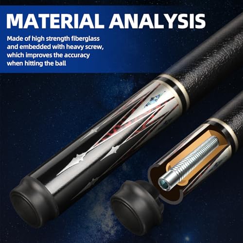 AKLOT Fiberglass Graphite Composite 4 Billiard Pool Cue Sticks 20oz 58inch 13 MM Cue Tip One-Piece Pool Cue Low-Deflection Billiard Cue for Home & Bar Play