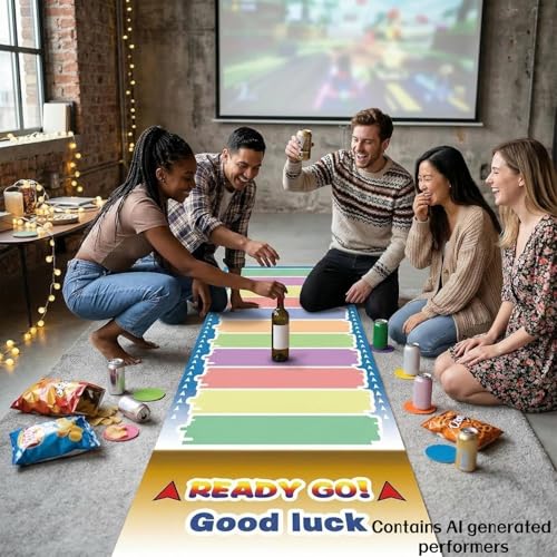 Interactive Giant Party Race Track Mat (59x19.69 Inch), Writeable Reward/Punishment Game Pad for Adults & Kids, Fun Game Night Supplies for Family Gatherings & Parties
