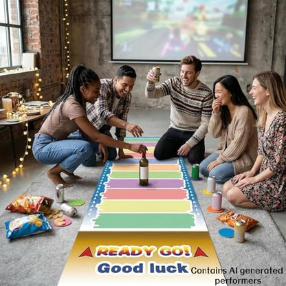 Interactive Giant Party Race Track Mat (59x19.69 Inch), Writeable Reward/Punishment Game Pad for Adults & Kids, Fun Game Night Supplies for Family Gatherings & Parties
