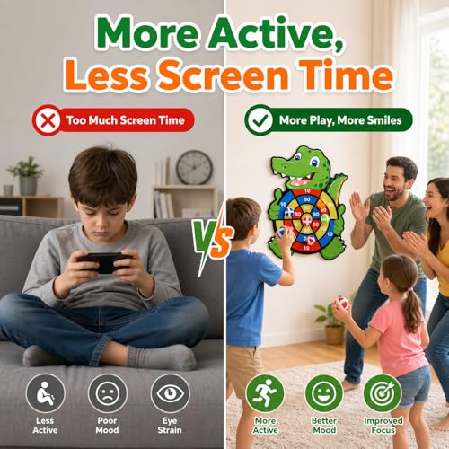 Sticky Ball Dartboard Elephant Design Self-Adhesive Surface for Family Indoor Outdoor Play and Throwing Target Games, Crocodile