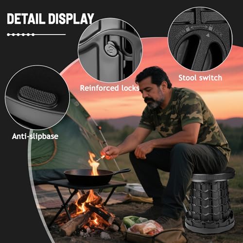 Portable Telescoping Stool, Retractable Folding Stool for Camping Garden Fishing Hiking Travel BBQ, Adjustable Collapsible Stools Max Load 400lbs - color: Xxl-black
