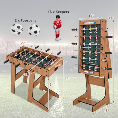 Goplus Folding Foosball Table, 27” Wooden Soccer Game Table with 2 Footballs & Score Keepers, Indoor Outdoor Portable Football Game Set for Adults, Arcades, Bars, Parties, Family Nights