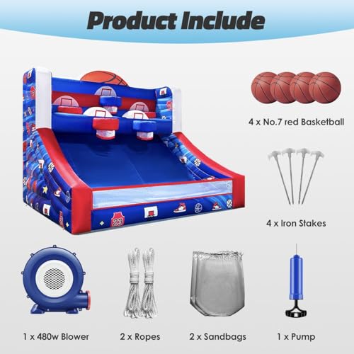 Inflatable Basketball Hoop Shot 13×10×10ft, Blow Up Inflatable Basketball Game with Balls, Air Blower, Inflatable Games for Outdoor Parties, Carnival Events, Lawn Games - color: Classic
