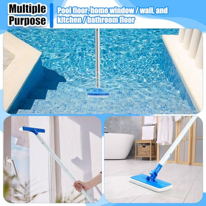 Tioncy 3 Pcs Pool Brushes Kit with 47" Pole Adjustable, 10" Pool Brush Head, Hand Scrub Brush & Scouring Sponge Pads with Aluminum Pole for Spa Hot Tub Bathroom Kitchen Home Tiles Walls Floors
