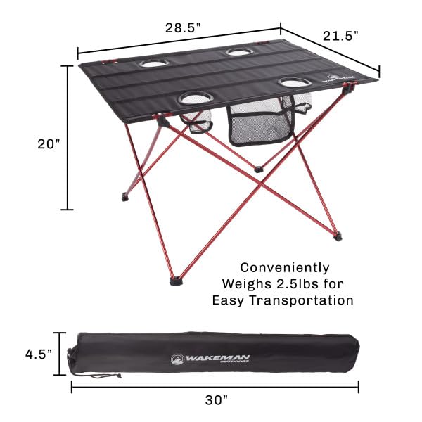 Camp Table - Outdoor Folding Table with 4 Cupholders and Carrying Bag for Camping, Beach, Picnic, Sporting Events, and More by Wakeman Outdoors | Outdoor - style: 4 Cupholders