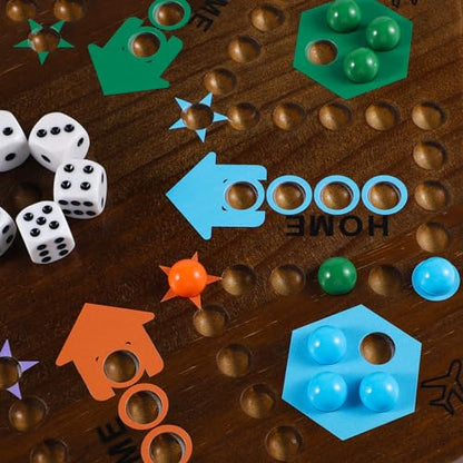 Wahoo Marble Board Game 4 and 6 Players 2 Sided Painted Thicken Wood Board Game for Family Friends Party - color: Flame, style: 15 Inch