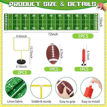 5 Pcs Football Goal Post Decoration Kit Includes 2 Football Field Goal Post Centerpieces 1 Table Runner 1 Mini Ball 1 Pump for Sports Court Theme Birthday Party Decorations Supplies
