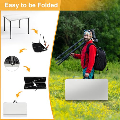 Kasunpul 34" Folding Table, Portable Square Folding Card Table with Collapsible Legs & Carrying Handle, Plastic Tables for Camping,Picnic, Office, Party, White - color: White
