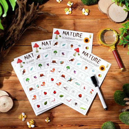 Hoolerry 30 Pcs Scavenger Hunt for Kids Road Trip Game Car Spring Summer Wedding Scavenger Hunt Cards Travel Activities Camping Games Outdoor Indoor Seek Activity for Kids Adults (Nature) - style: Nature