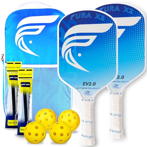 FURA Pickleball Paddle Set of 2 – USAPA Approved Lightweight Graphite Pickleball Rackets with 16mm Honeycomb Core & MaxGrit Spin Surface for Superior Spin & Control – Includes Bag, Balls & Grips
