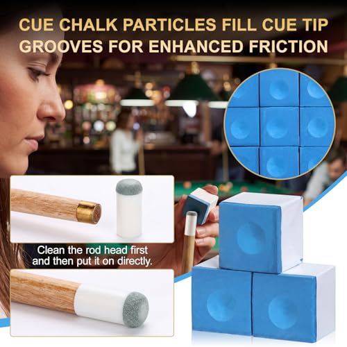 Hungdao 52 Pcs Pool Stick Accessories Set, 12 Cubes Blue Pool Cue Chalk and 40 Pcs Slip on Billiard Cue Tips Replacement Kit 4 Sizes 9mm 10mm 12mm 13mm for Clubs Bars Home Practice