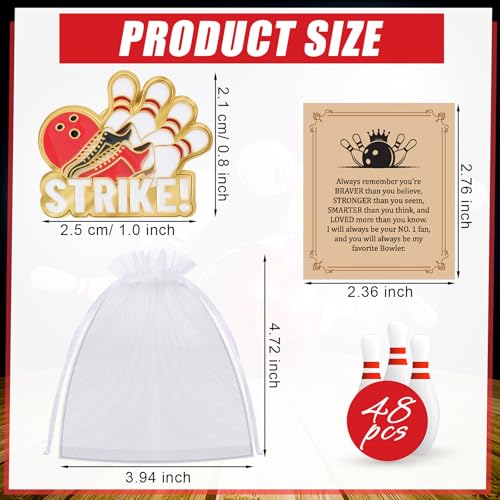 Misdary Bowling Lapel Pins Gifts Include Bowling Pins Cards Organza Bags for Player Sports Lover Birthday Party Favors Game Awards for Backpack Purse Bag Jackets Backpacks Souvenirs Charms