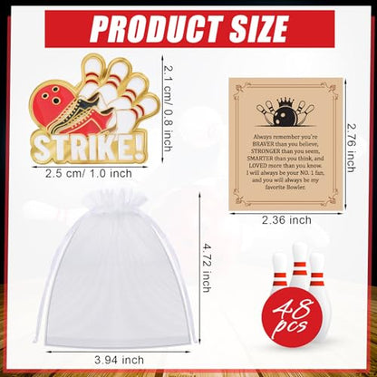 Misdary Bowling Lapel Pins Gifts Include Bowling Pins Cards Organza Bags for Player Sports Lover Birthday Party Favors Game Awards for Backpack Purse Bag Jackets Backpacks Souvenirs Charms