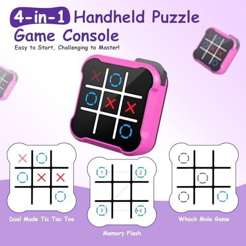 Tic Tac Toe, 4 in 1 Handheld Educational Game Machine, Electronic Tic Tac Toe Game for Education and Memory Growth, Home, Toy Board Game for Kids and Adults (Purple) - color: Purple