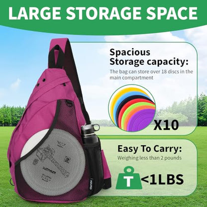 MOYAQI Disc Golf Bag with Retriever Holder and Storage Pockets, Disc Golf Backpack with 8-10 Disc Capacity, Padded Adjustable Strap and Back Panel, Lightweight and Durable - color: Rose pink